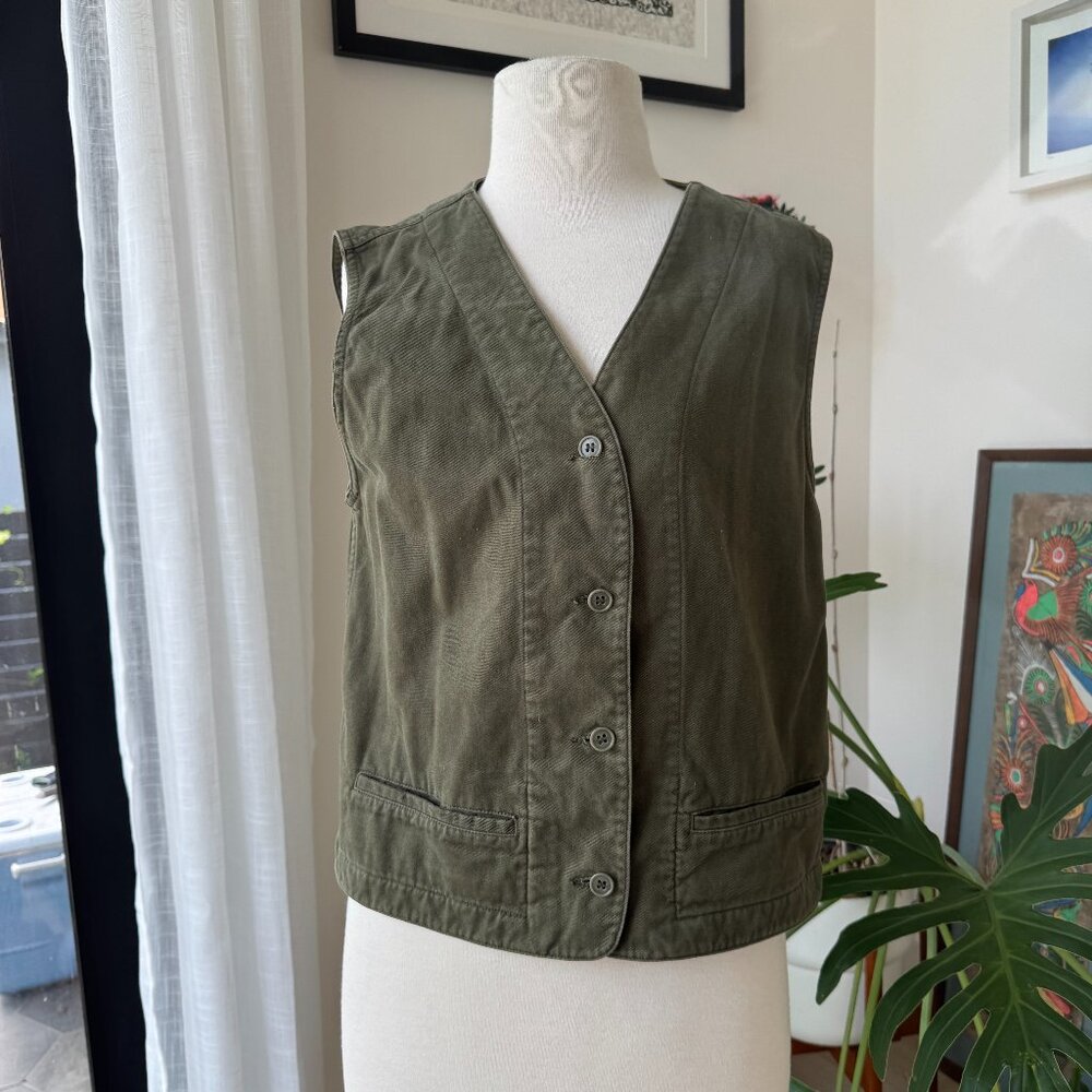 J Crew Olive Green Button Vest S 2 4